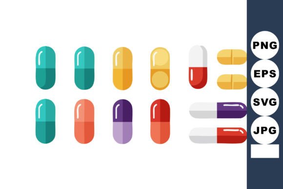 Colorful Medical Pills and Capsules Vect
