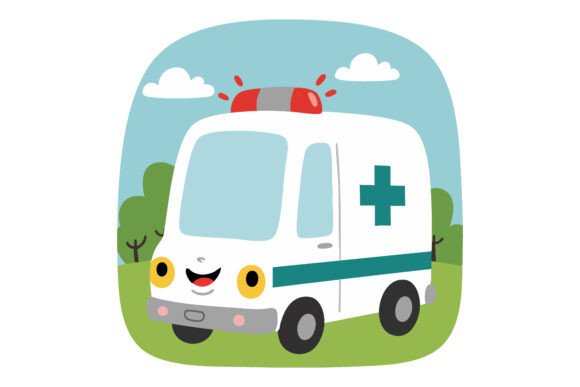 Cute Medical Ambulance Vehicle with Red
