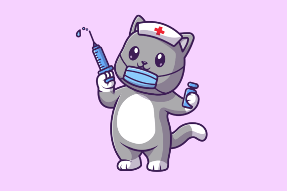 Cute Nurse Cat with Syringe and Mask