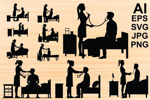 Doctor with Patient Silhouette Medical