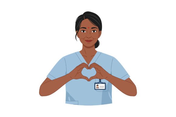 Female Nurse Making Heart Gesture Wearin
