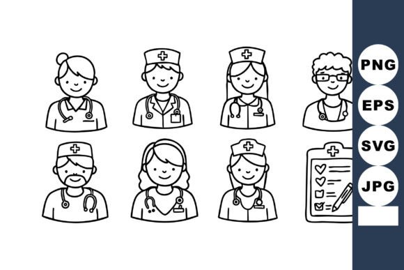 Medical Staff and Nurse Icons with Check