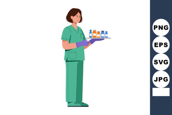 Nurse Holding Medical Bottles in Green S