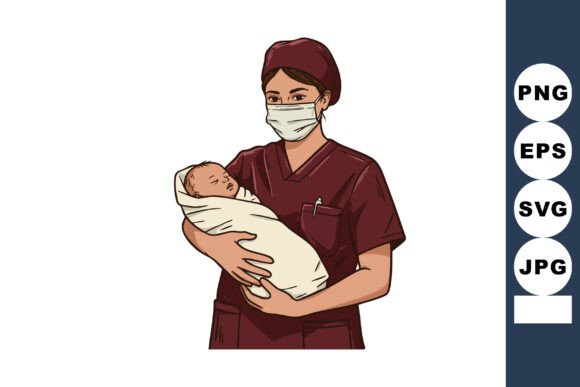 Nurse Holding Newborn Baby Wrapped in Bl