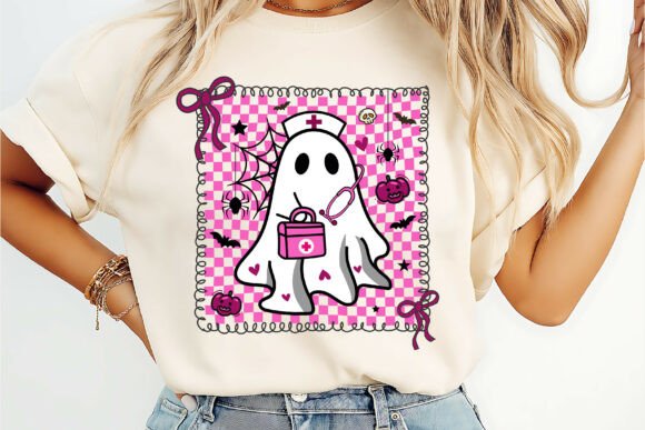 Preppy Nurse Halloween PNG Pink Ghost