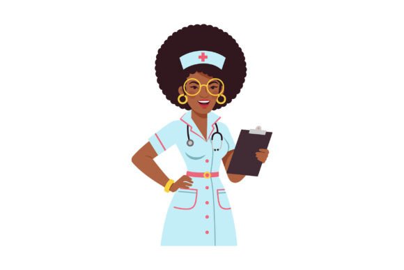 Smiling Female Nurse with Curly Hair